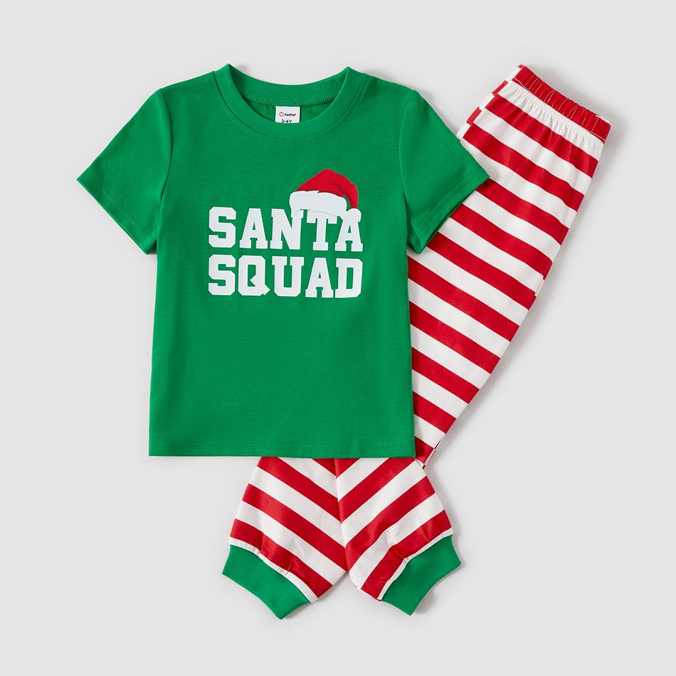 Christmas Family Matching Xmas Hat & Letter Print Short-sleeve Striped Pajamas Sets (Flame Resistant) MultiColour big image 9