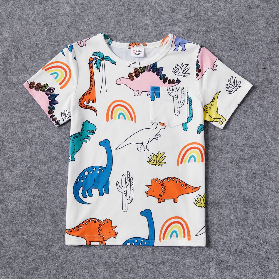 Family Matching Allover Colorful Dinosaur Print Dresses and Short-sleeve T-shirts Sets Colorful big image 7