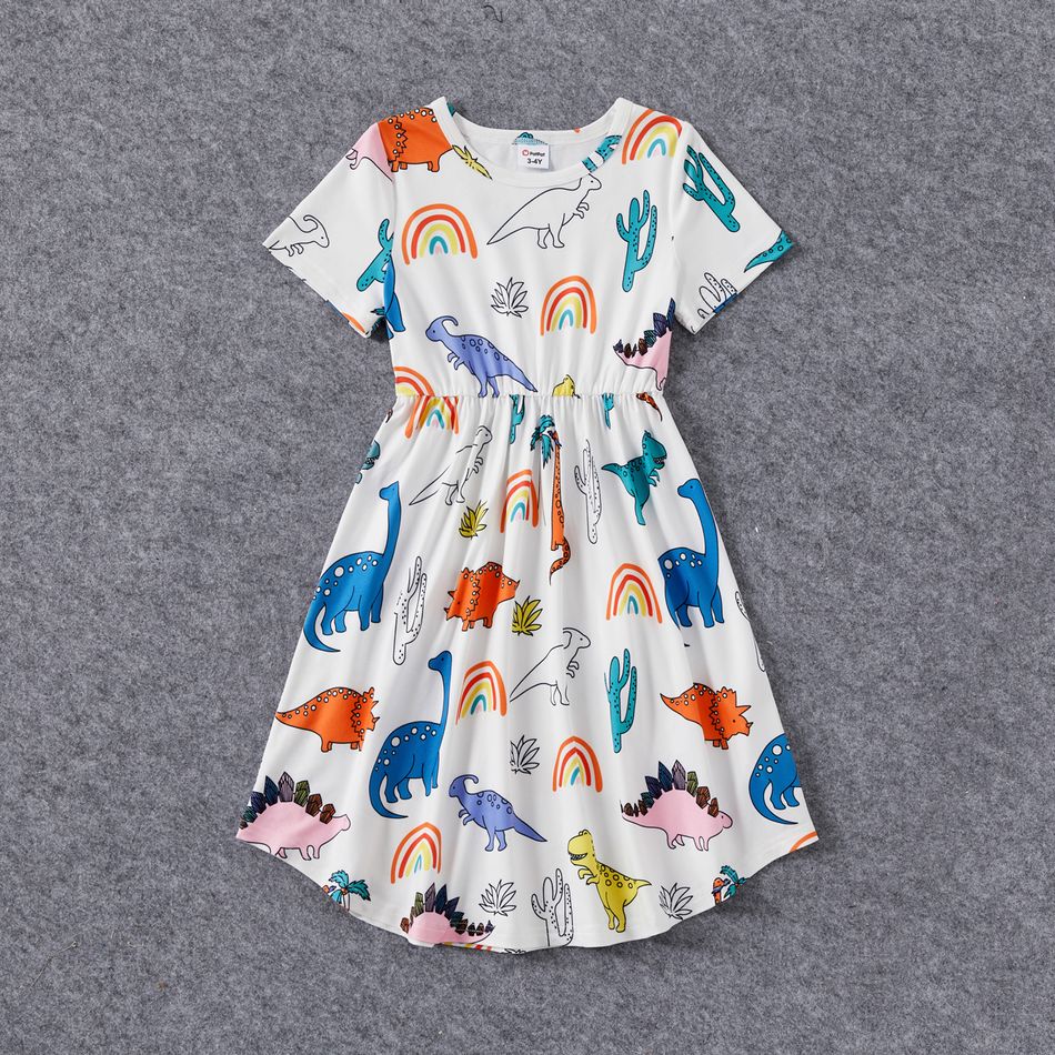 Family Matching Allover Colorful Dinosaur Print Dresses and Short-sleeve T-shirts Sets Colorful big image 3