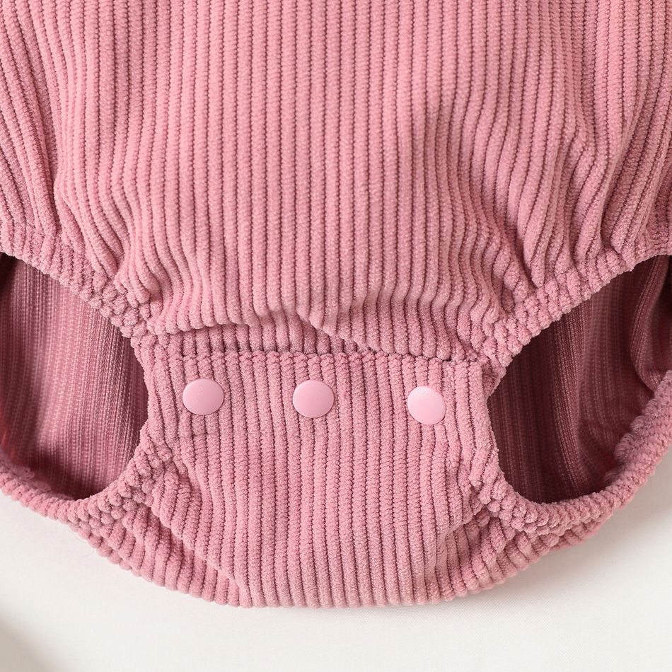 Baby Girl Animal Embroidered 3D Ears Detail Pink Corduroy Sleeveless Romper Pink big image 4