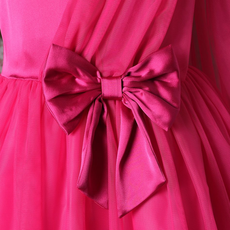 Kid Girl Bowknot Design Sleeveless Mesh Splice Evening Party Dress Pink big image 5
