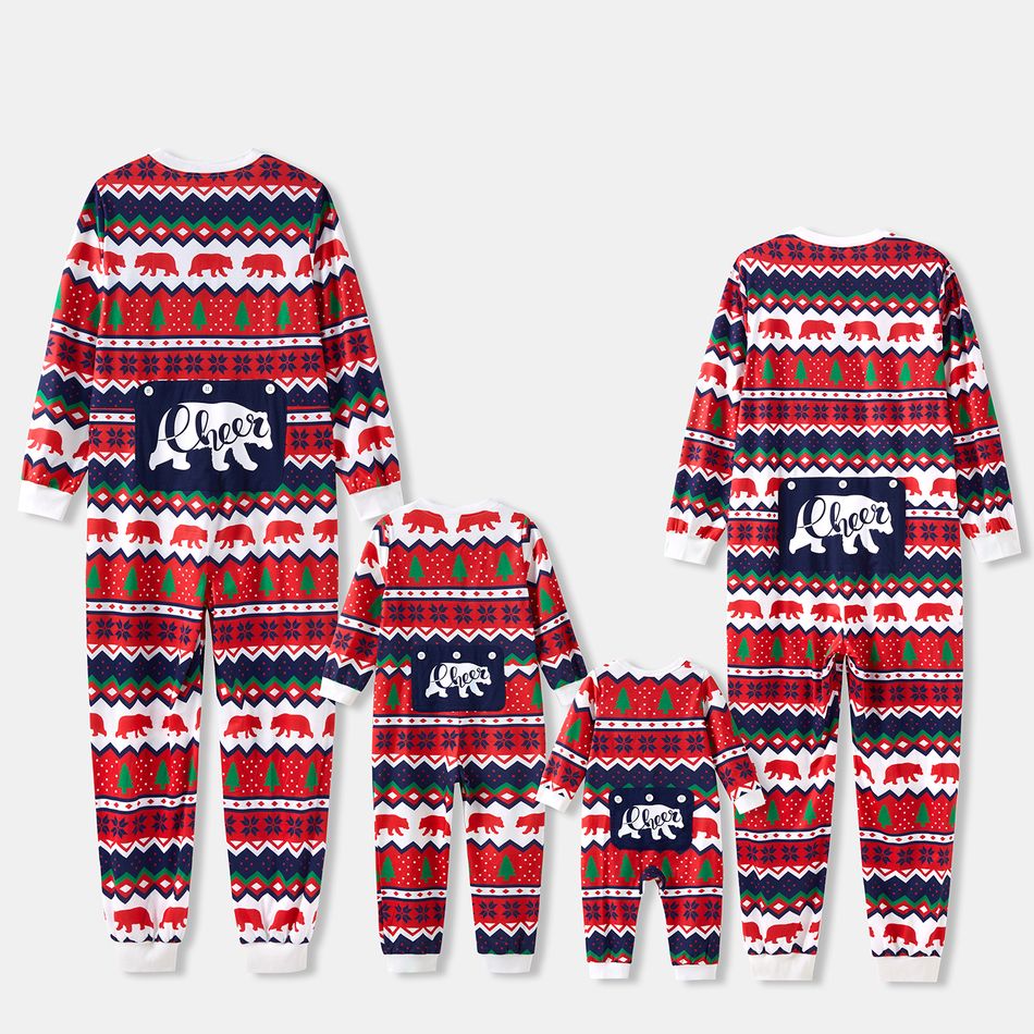 Christmas Family Matching Allover Print Red Long-sleeve Zipper Onesies Pajamas (Flame Resistant) MultiColour big image 3