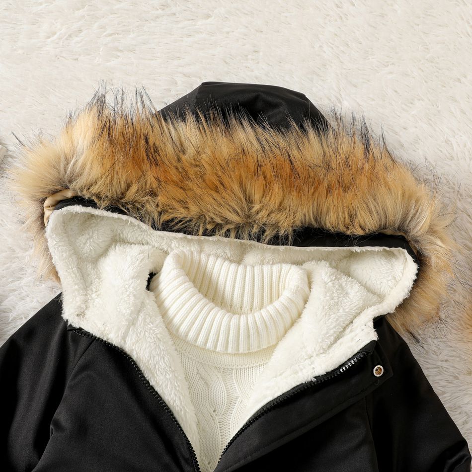 Kid Boy Fluffy Faux Fur Design Hooded Padded Coat Black big image 4