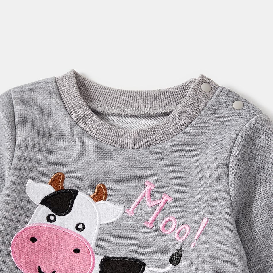 Mommy and Me Letter & Cow Embroidered Grey Long-sleeve Sweatshirts Grey big image 9