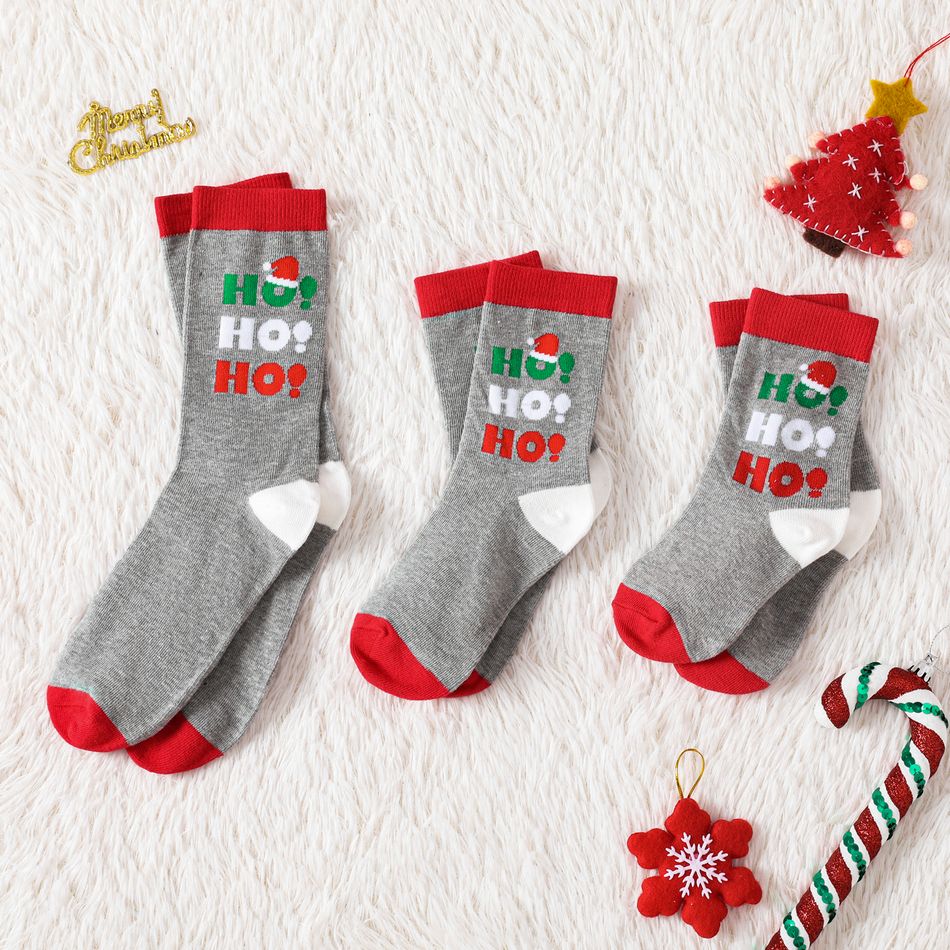 Family Matching Christmas Letter Pattern Crew Socks Grey big image 1