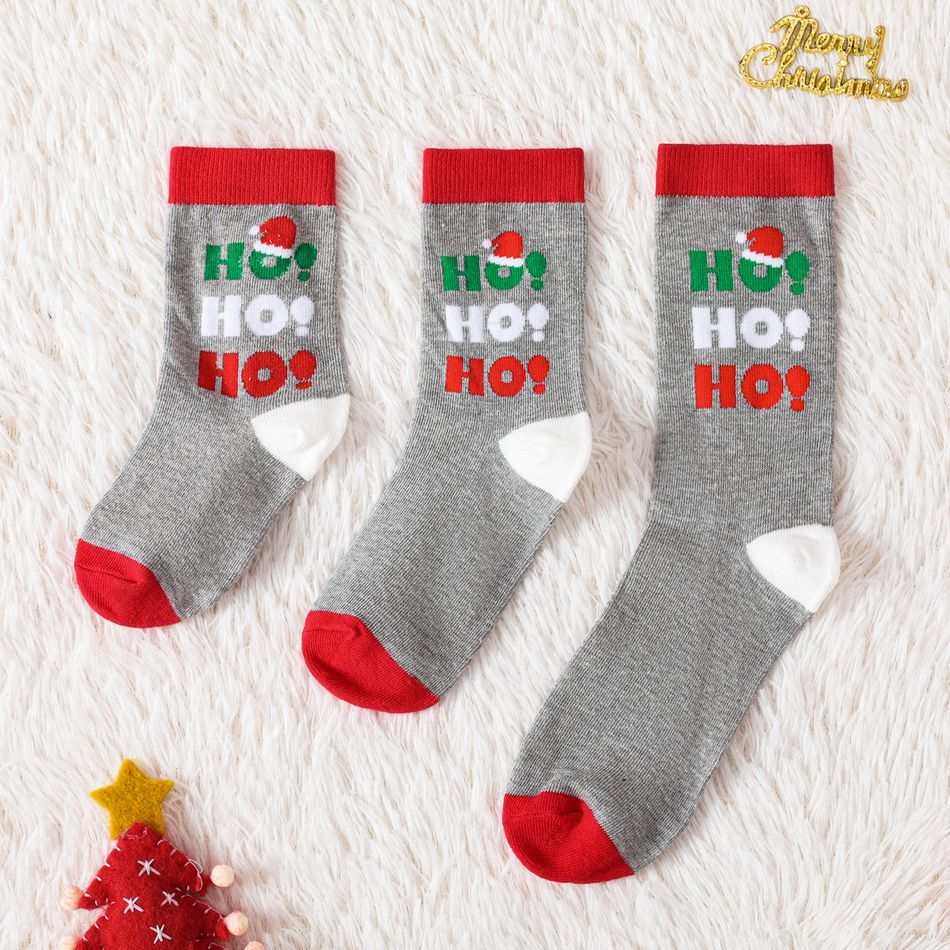 família combinando meias de tripulação de padrão de letra de natal Cinzento big image 2