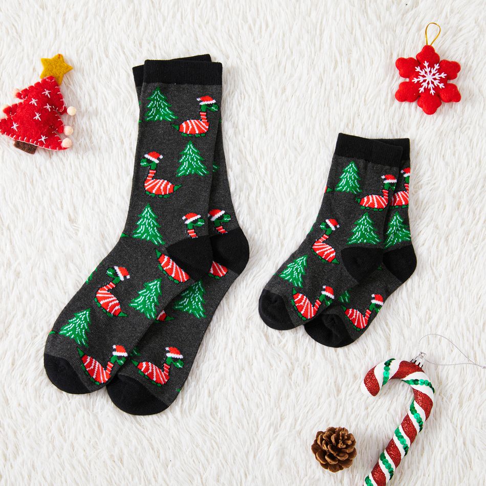 Christmas Pattern Crew Socks for Mom and Me Dark Grey
