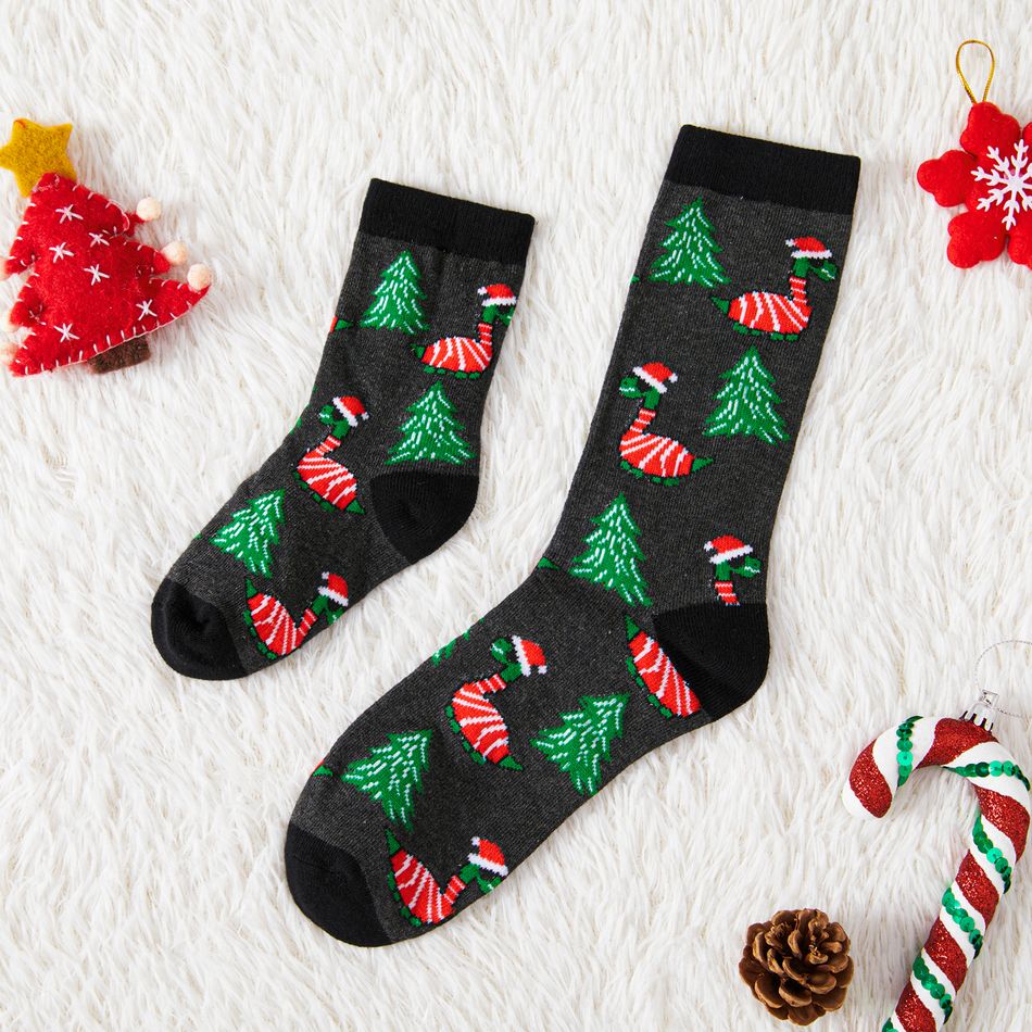 Christmas Pattern Crew Socks for Mom and Me Dark Grey big image 2