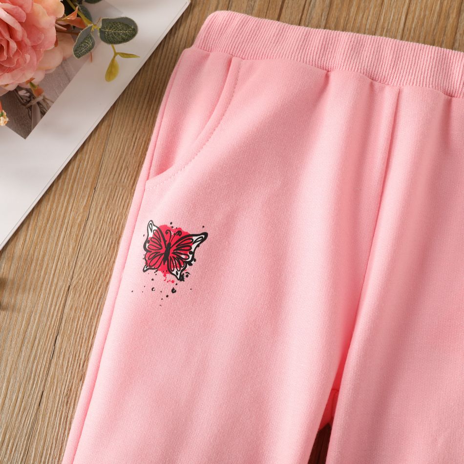 Toddler Girl Letter Butterfly Print Elasticized Pants Pink big image 4