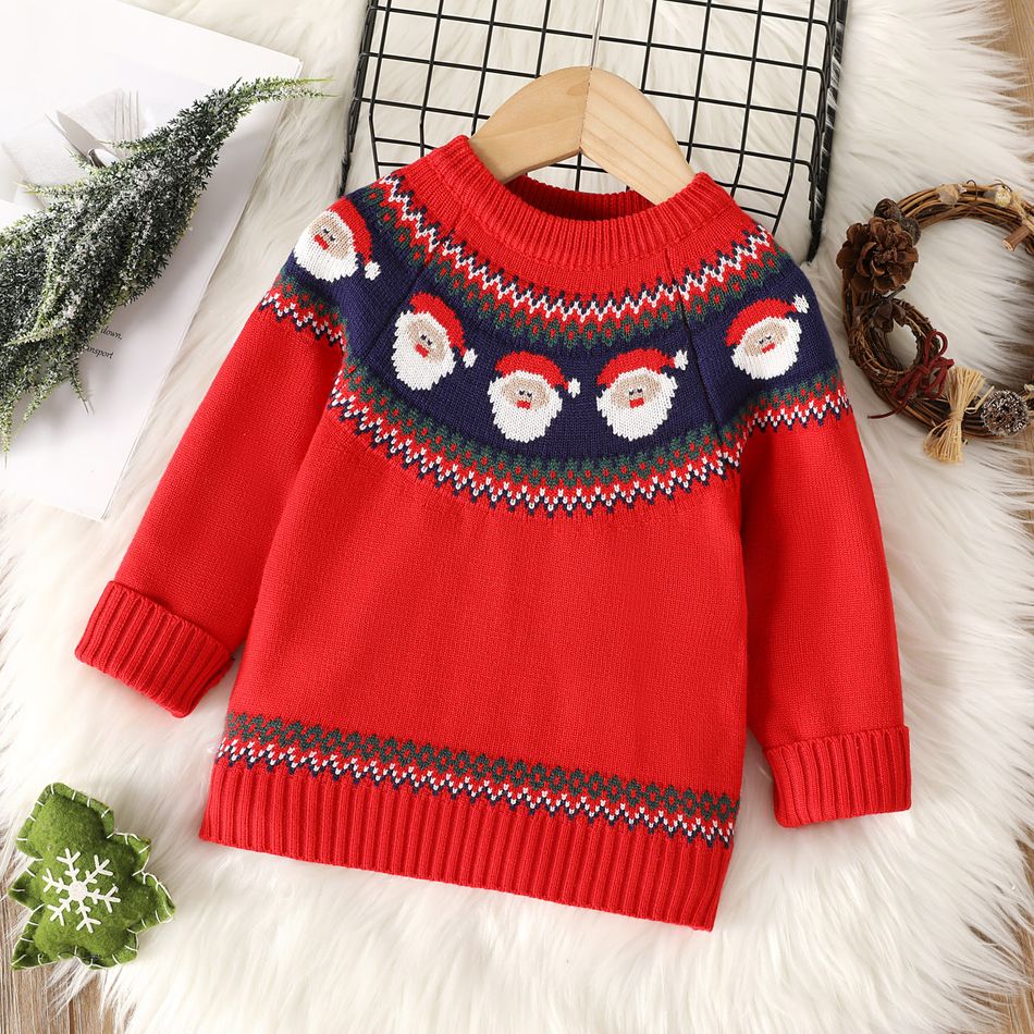 Toddler Boy/Girl Christmas Santa Claus Pattern Colorblock Sweater Red
