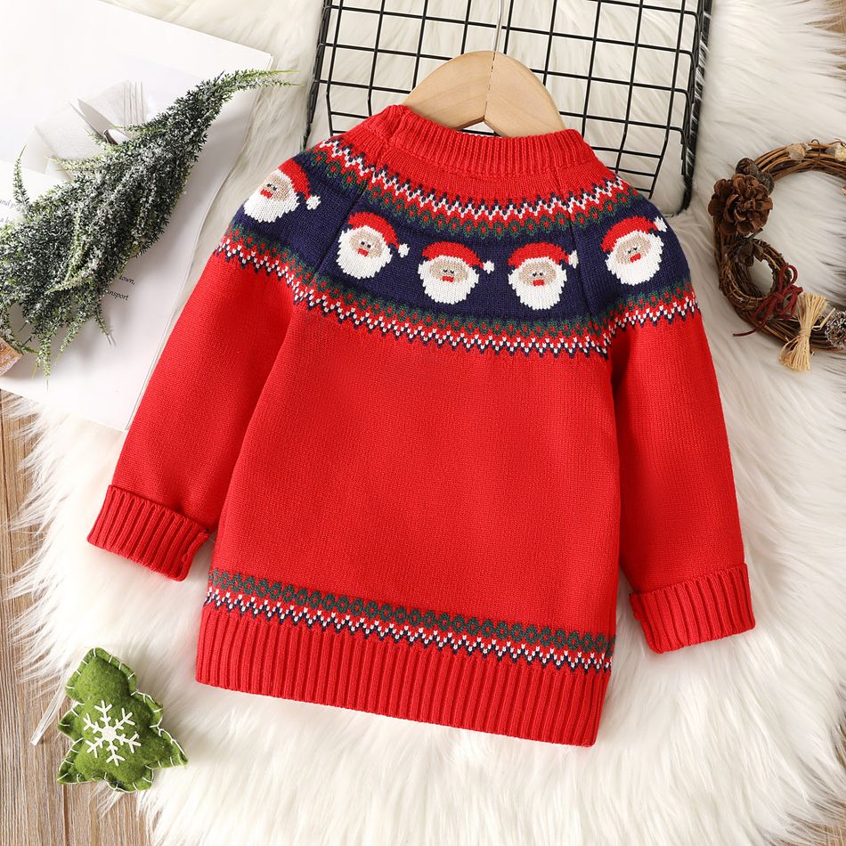 Toddler Boy/Girl Christmas Santa Claus Pattern Colorblock Sweater Red big image 3