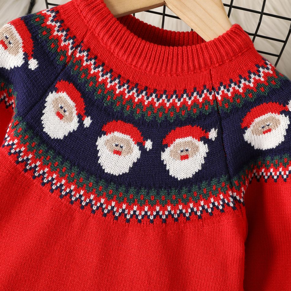 Toddler Boy/Girl Christmas Santa Claus Pattern Colorblock Sweater Red big image 5