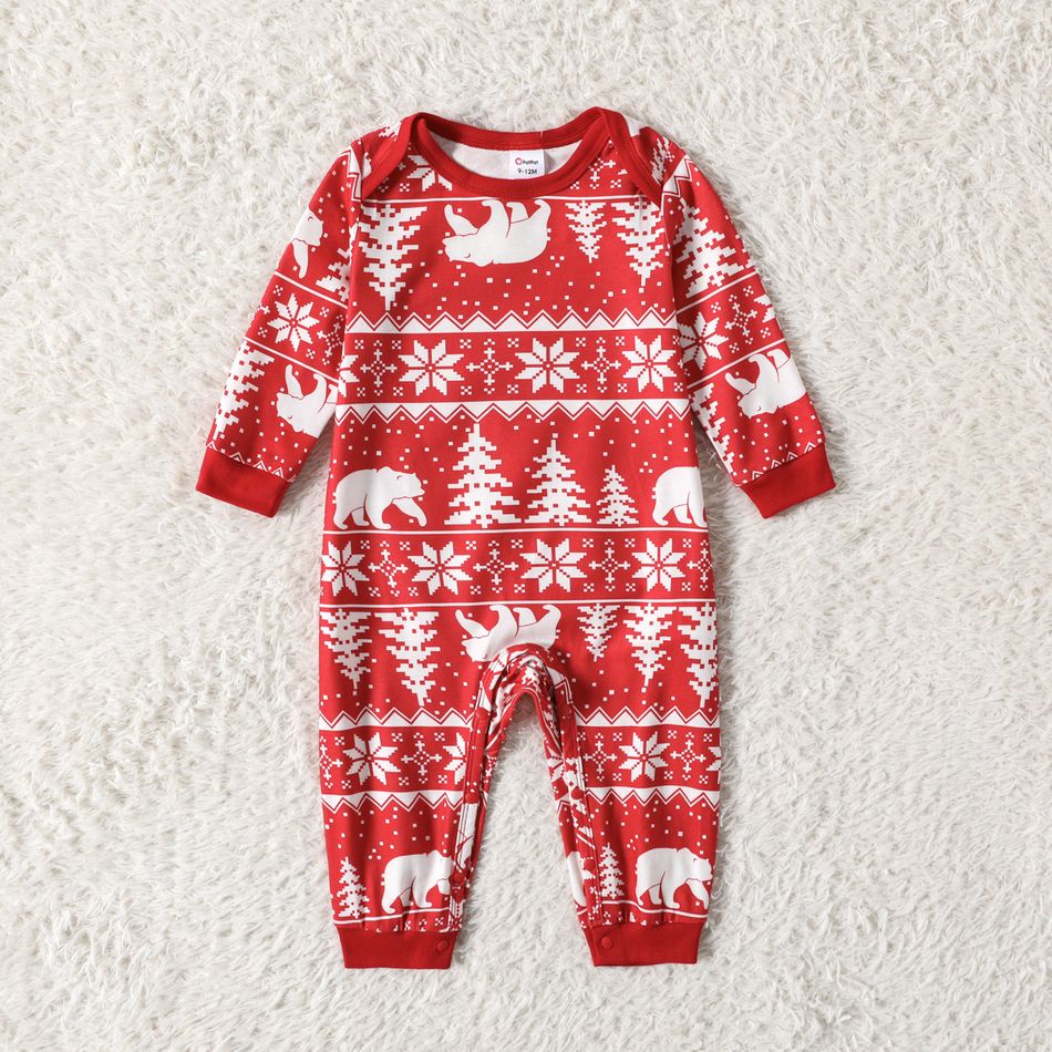 Christmas Family Matching Allover Print Red Long-sleeve Pajamas Sets (Flame Resistant) Red big image 10