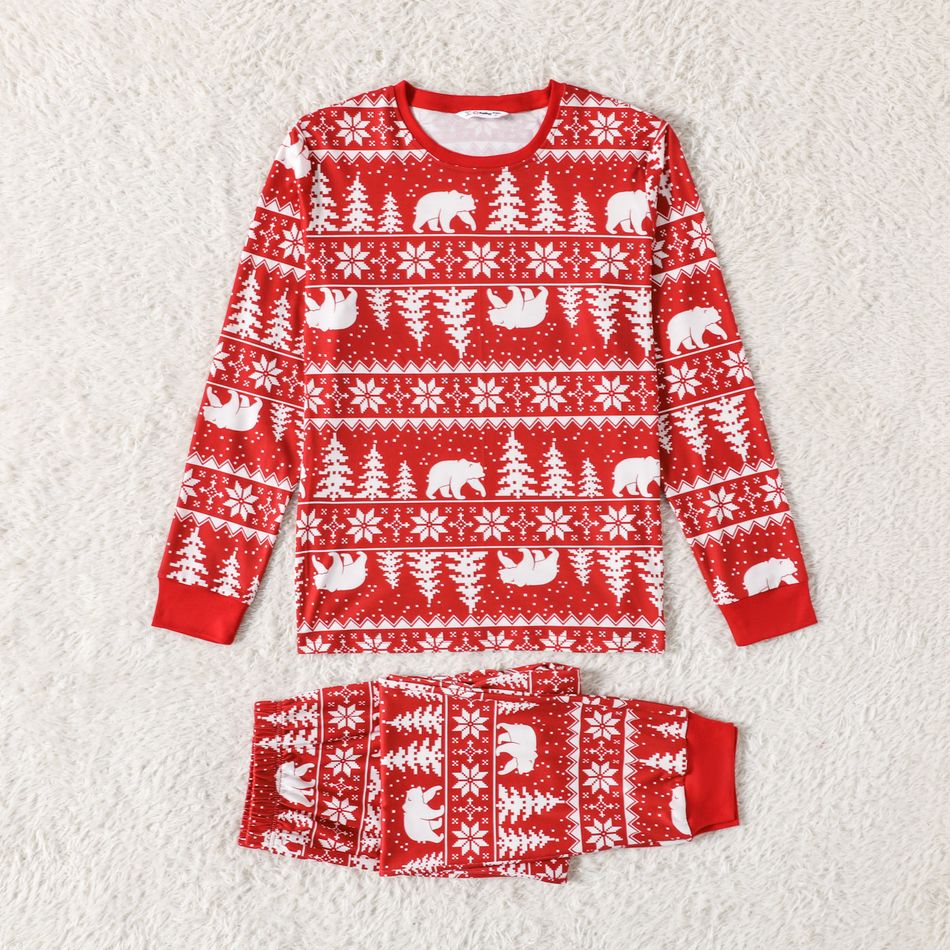Christmas Family Matching Allover Print Red Long-sleeve Pajamas Sets (Flame Resistant) Red big image 4