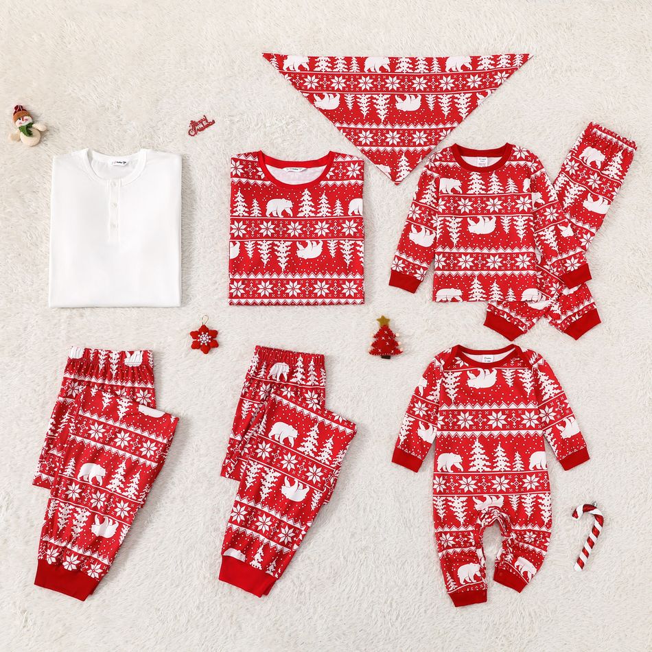 Christmas Family Matching Allover Print Red Long-sleeve Pajamas Sets (Flame Resistant) Red big image 1