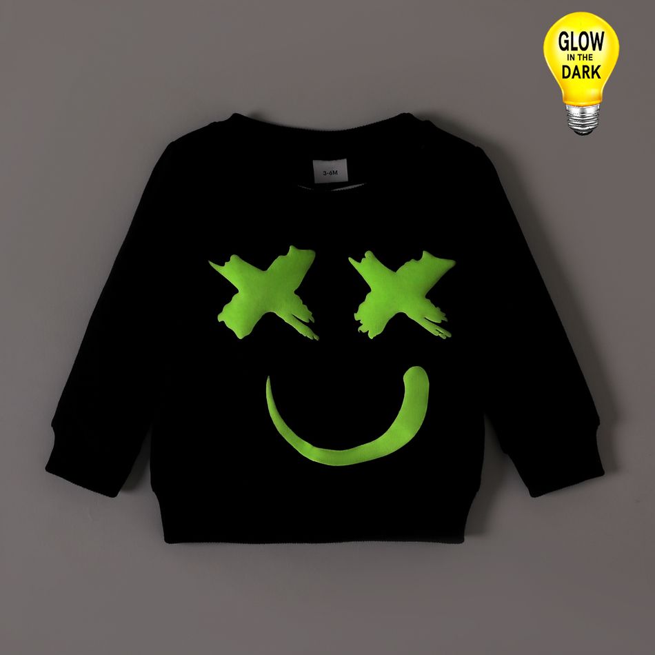 Baby Boy/Girl Glow in The Dark Print Long-sleeve Sweatshirt Black big image 7