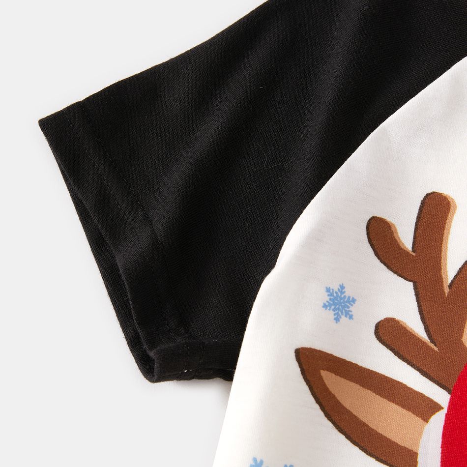Christmas Family Matching Reindeer Print Short-sleeve Red Plaid Pajamas Sets (Flame Resistant) Black/White/Red big image 3