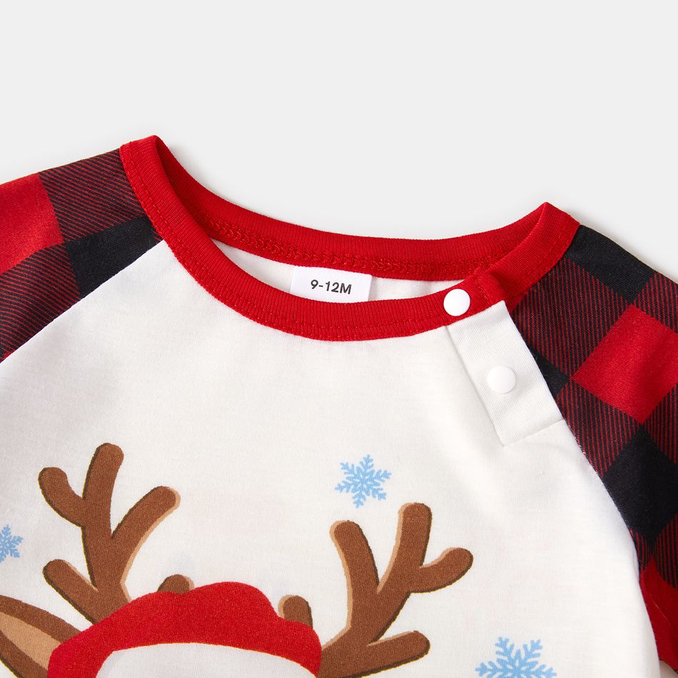 Christmas Family Matching Reindeer Print Short-sleeve Red Plaid Pajamas Sets (Flame Resistant) Black/White/Red big image 10
