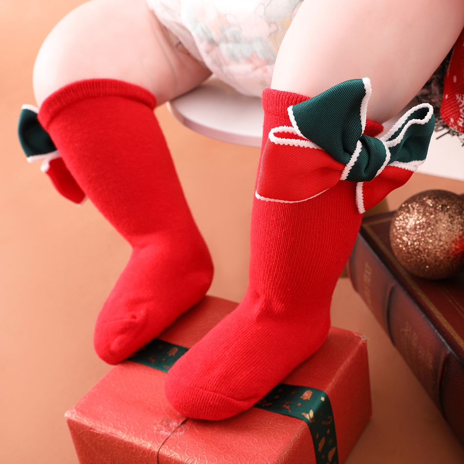 2-pairs Baby Bow Decor Christmas Crew Socks Set Color block big image 4