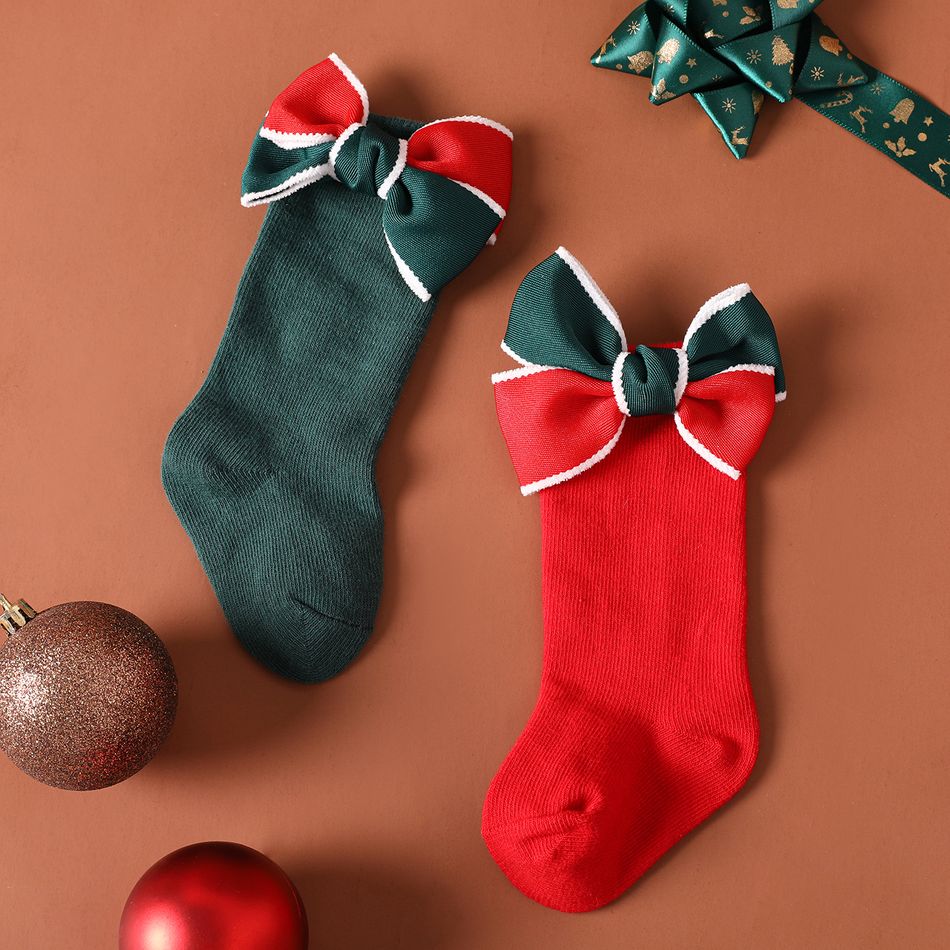2-pairs Baby Bow Decor Christmas Crew Socks Set Color block big image 1