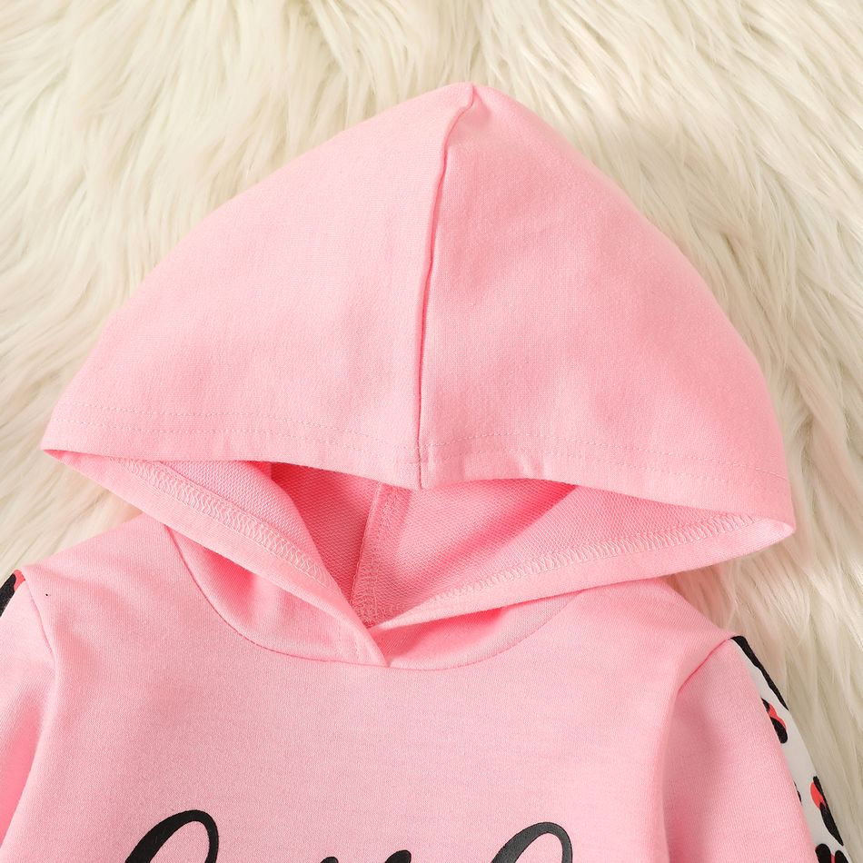 Baby Girl Letter Print Leopard Spliced Long-sleeve Hoodie Dress Pink big image 3