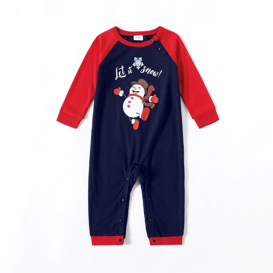 Christmas Family Matching Snowman & Letter Print Raglan-sleeve Pajamas Sets (Flame Resistant) Blue big image 8