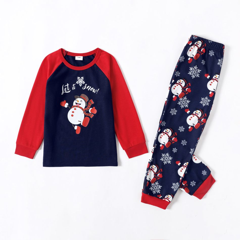 Christmas Family Matching Snowman & Letter Print Raglan-sleeve Pajamas Sets (Flame Resistant) Blue big image 7