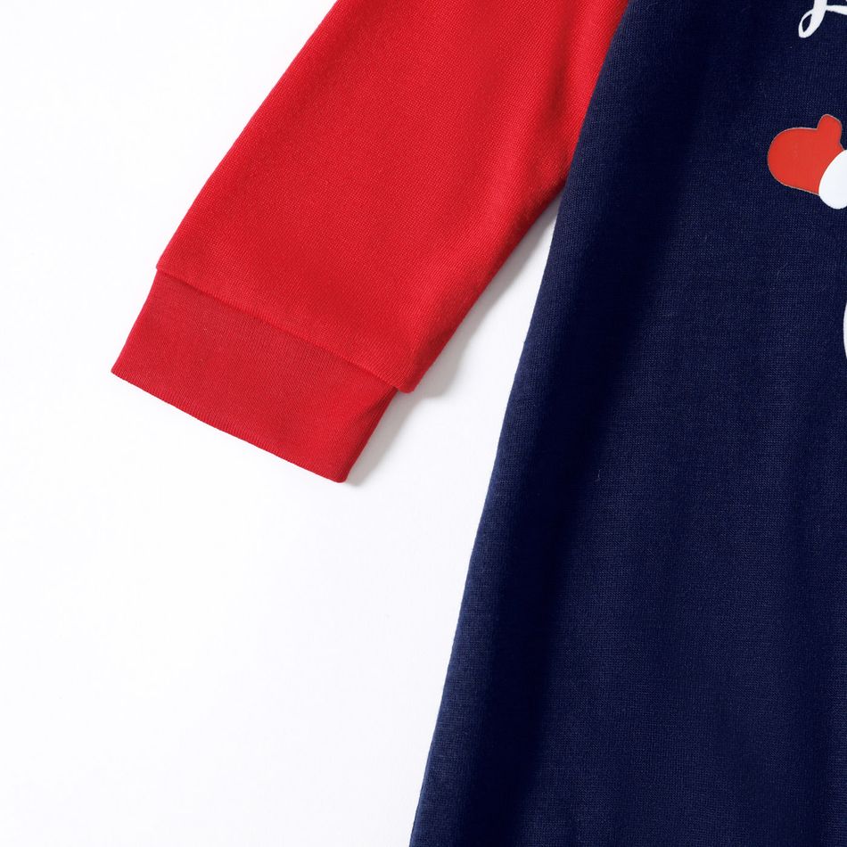 Christmas Family Matching Snowman & Letter Print Raglan-sleeve Pajamas Sets (Flame Resistant) Blue big image 9