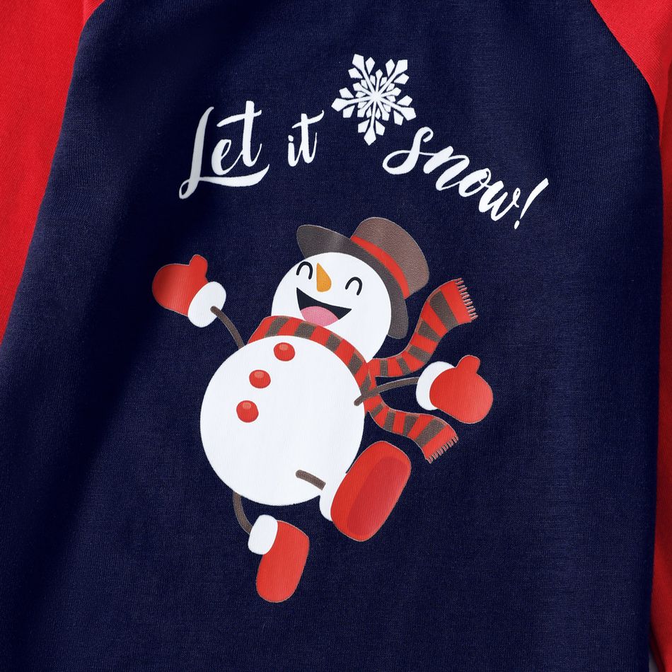 Christmas Family Matching Snowman & Letter Print Raglan-sleeve Pajamas Sets (Flame Resistant) Blue big image 5