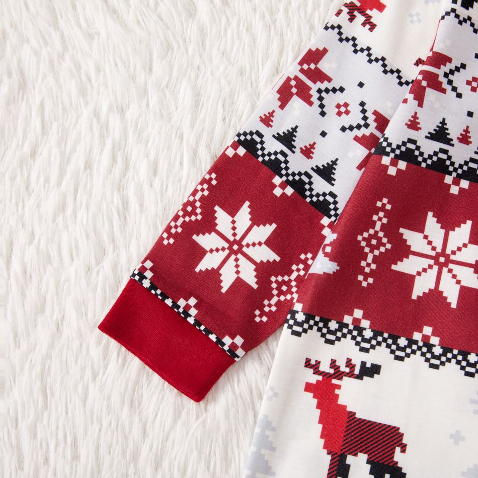 Christmas Family Matching Allover Red Print Long-sleeve Pajamas Sets (Flame Resistant) Burgundy big image 12