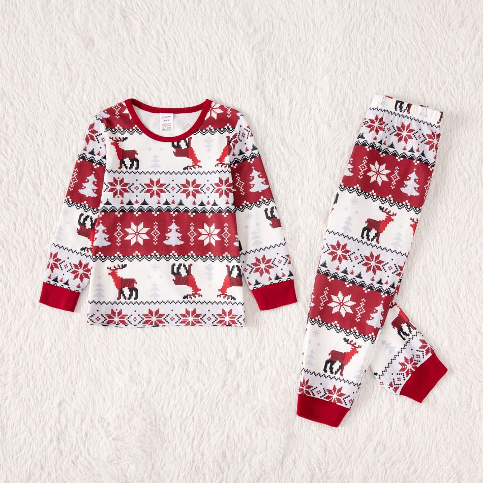 Christmas Family Matching Allover Red Print Long-sleeve Pajamas Sets (Flame Resistant) Burgundy big image 7