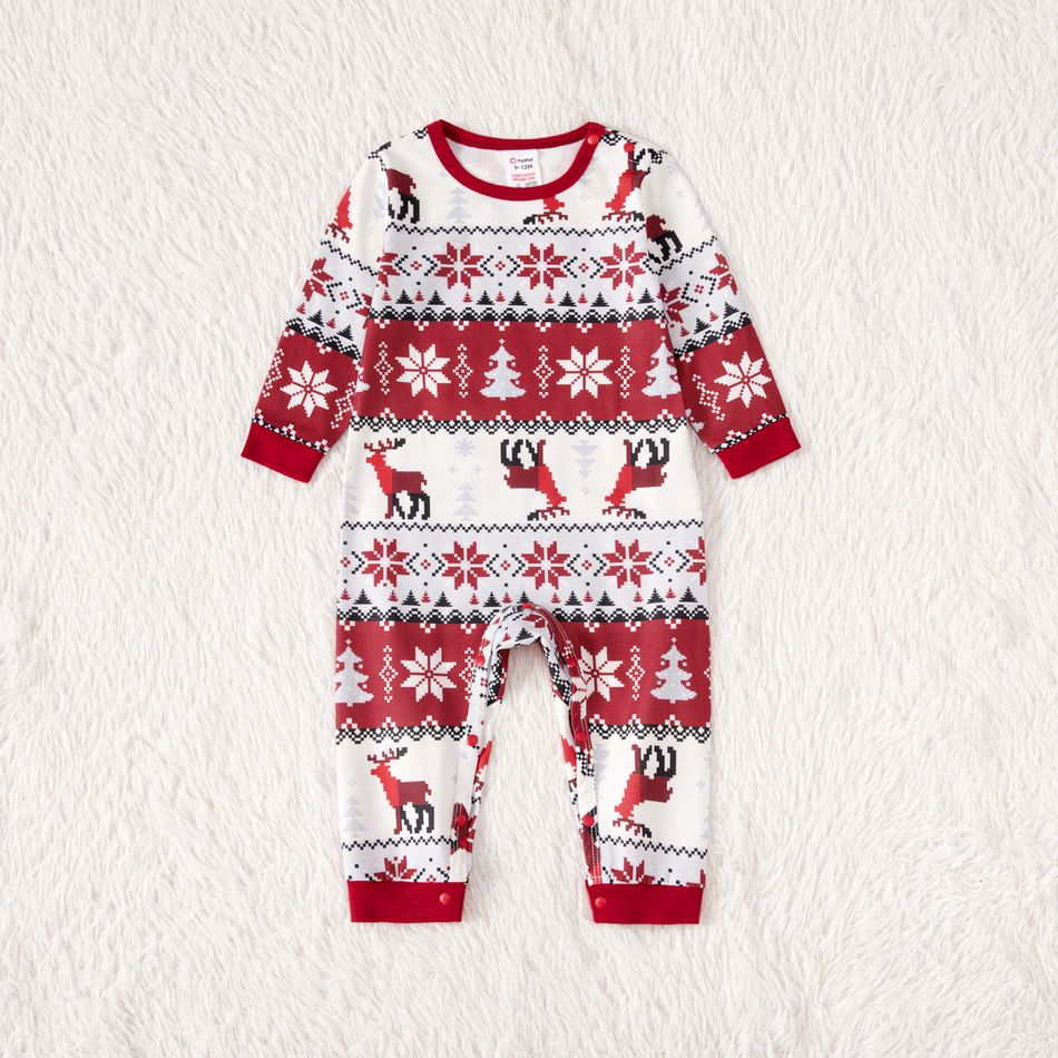 Christmas Family Matching Allover Red Print Long-sleeve Pajamas Sets (Flame Resistant) Burgundy big image 10
