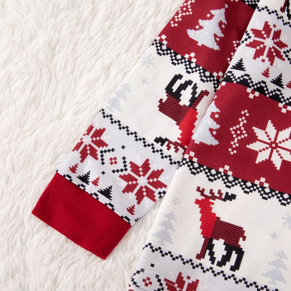 Christmas Family Matching Allover Red Print Long-sleeve Pajamas Sets (Flame Resistant) Burgundy big image 9