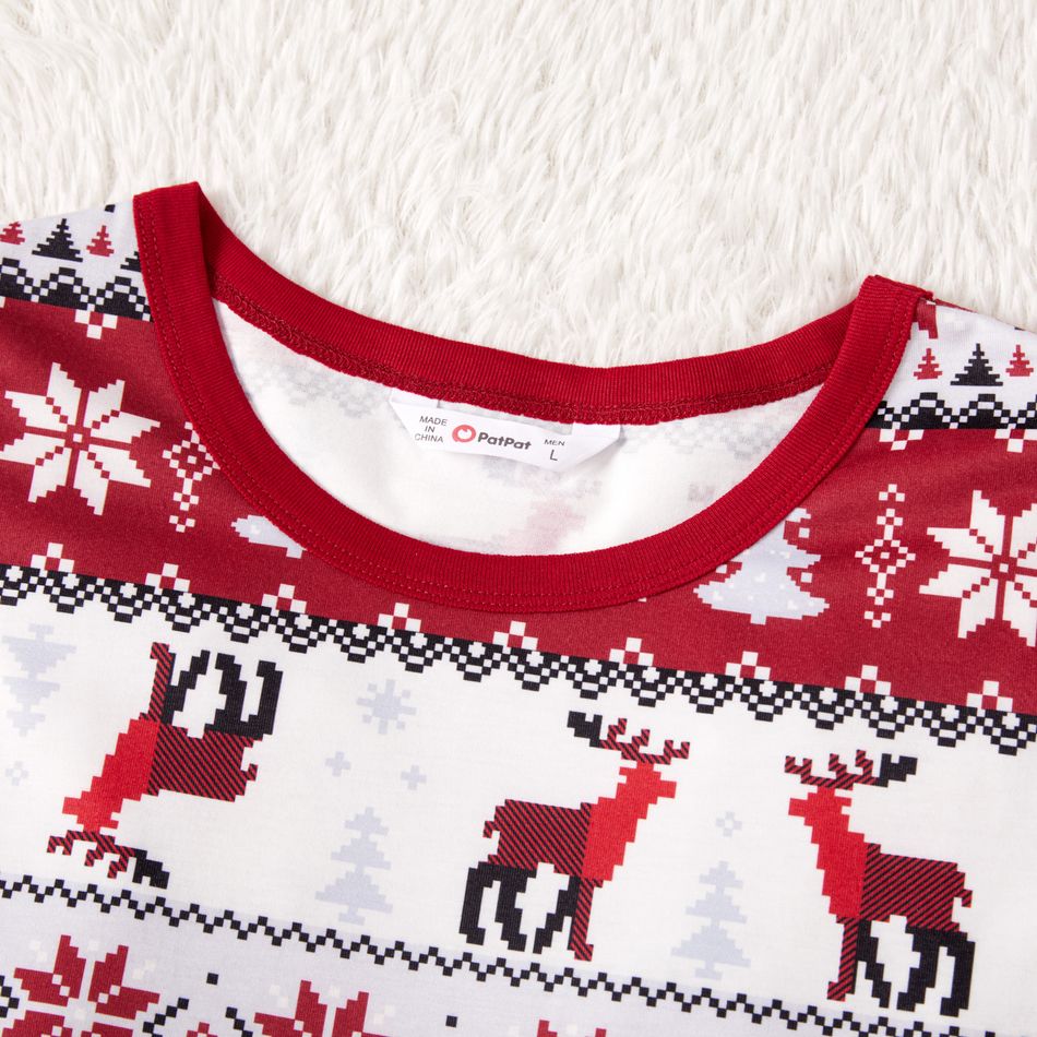 Christmas Family Matching Allover Red Print Long-sleeve Pajamas Sets (Flame Resistant) Burgundy big image 3