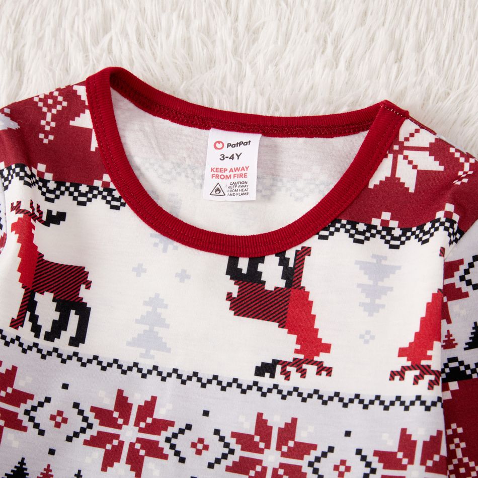Christmas Family Matching Allover Red Print Long-sleeve Pajamas Sets (Flame Resistant) Burgundy big image 8