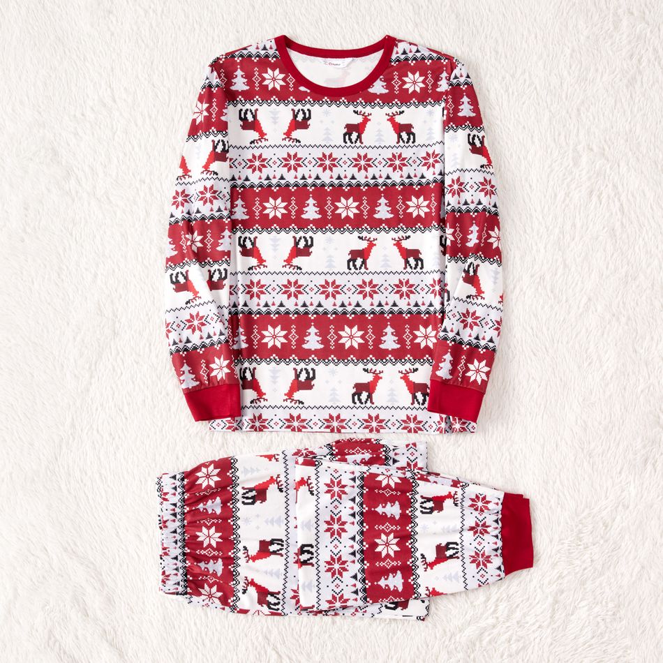 Christmas Family Matching Allover Red Print Long-sleeve Pajamas Sets (Flame Resistant) Burgundy big image 2