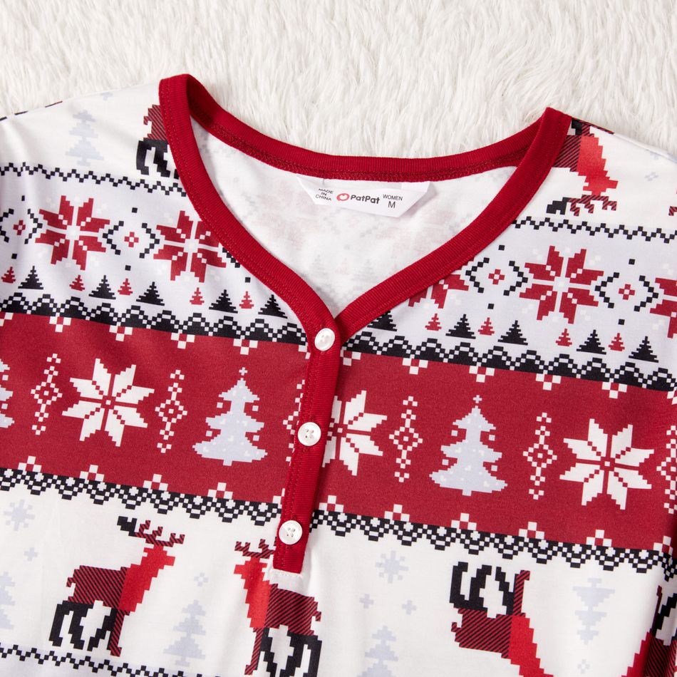 Christmas Family Matching Allover Red Print Long-sleeve Pajamas Sets (Flame Resistant) Burgundy big image 6