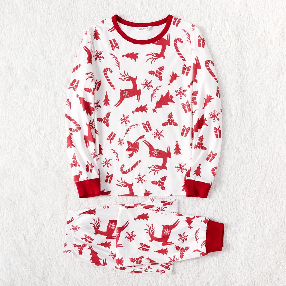 Christmas Family Matching Allover Deer Print Long-sleeve Naia Pajamas Sets (Flame Resistant) White big image 8