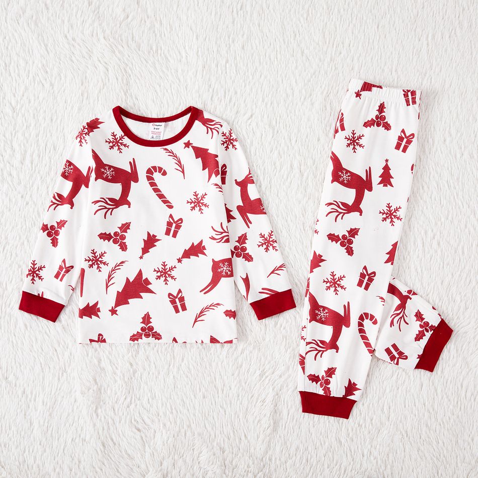 Christmas Family Matching Allover Deer Print Long-sleeve Naia Pajamas Sets (Flame Resistant) White big image 9