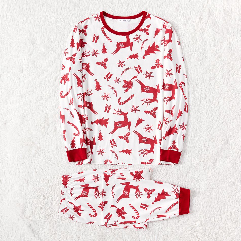 Christmas Family Matching Allover Deer Print Long-sleeve Naia Pajamas Sets (Flame Resistant) White big image 5