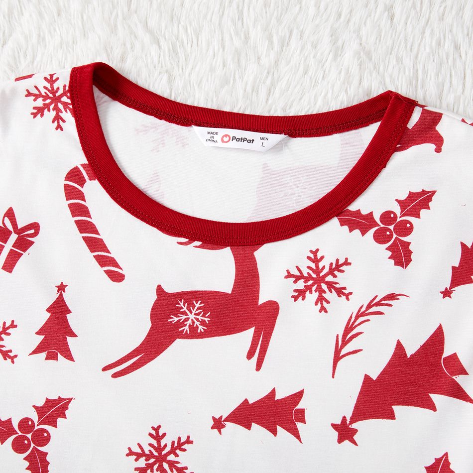 Christmas Family Matching Allover Deer Print Long-sleeve Naia Pajamas Sets (Flame Resistant) White big image 6