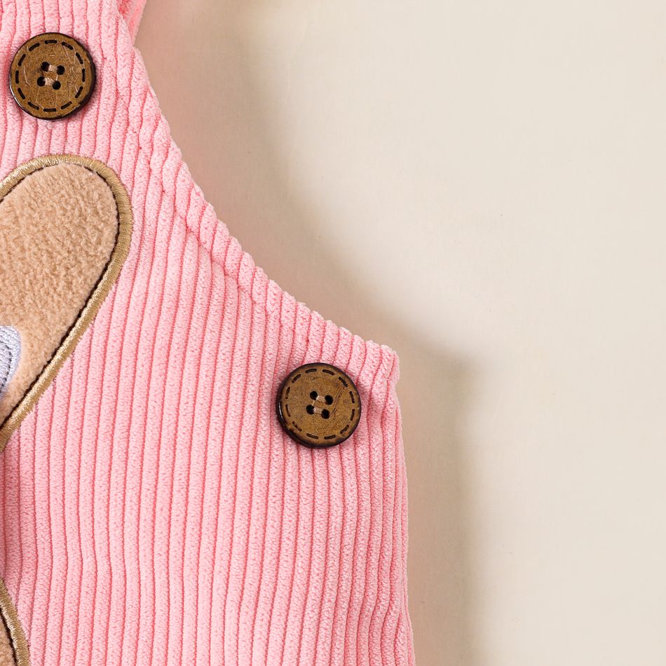 Baby Girl Animal Embroidered Pink Corduroy Overall Dress Pink