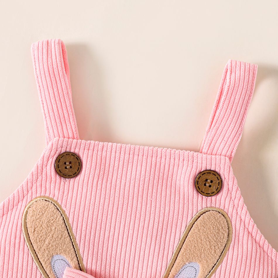 Baby Girl Animal Embroidered Pink Corduroy Overall Dress Pink big image 3