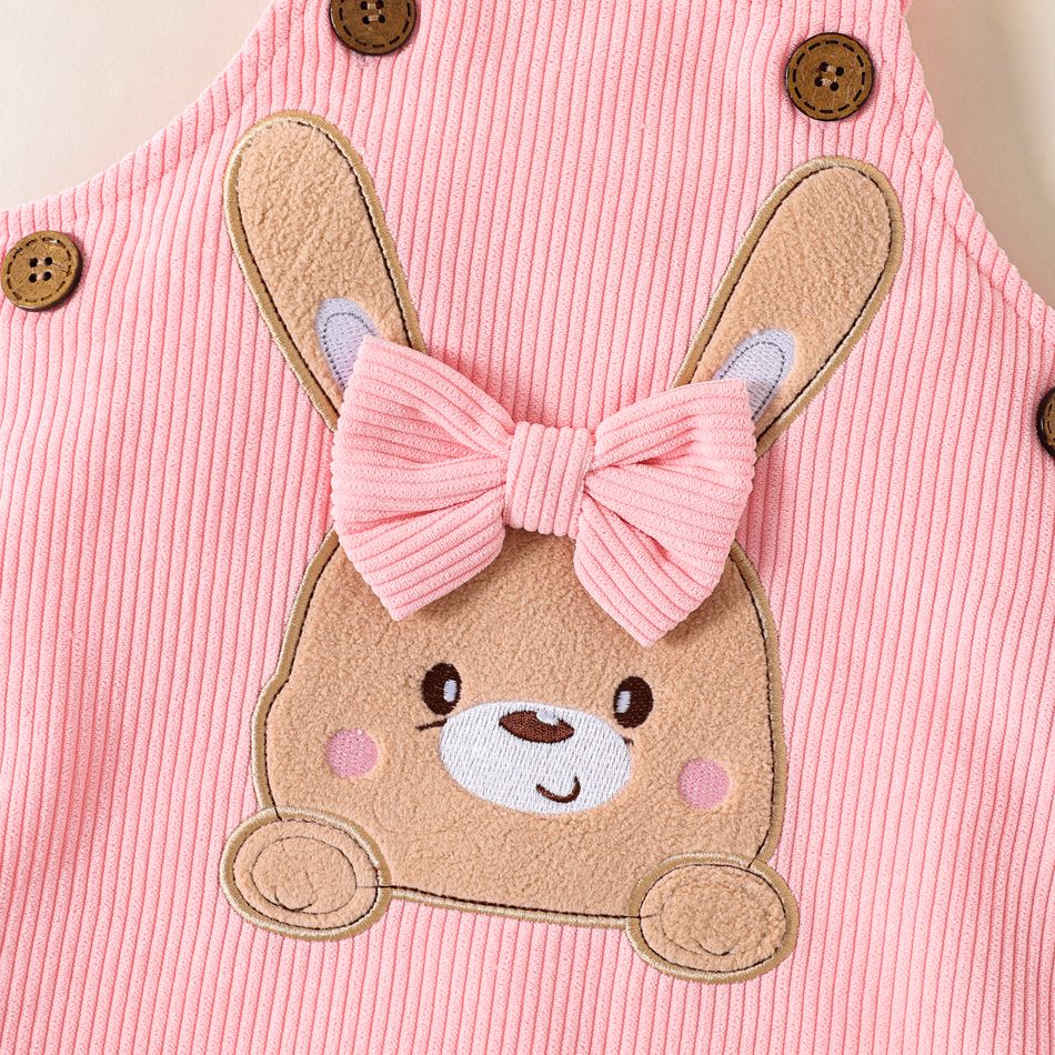 Baby Girl Animal Embroidered Pink Corduroy Overall Dress Pink big image 4