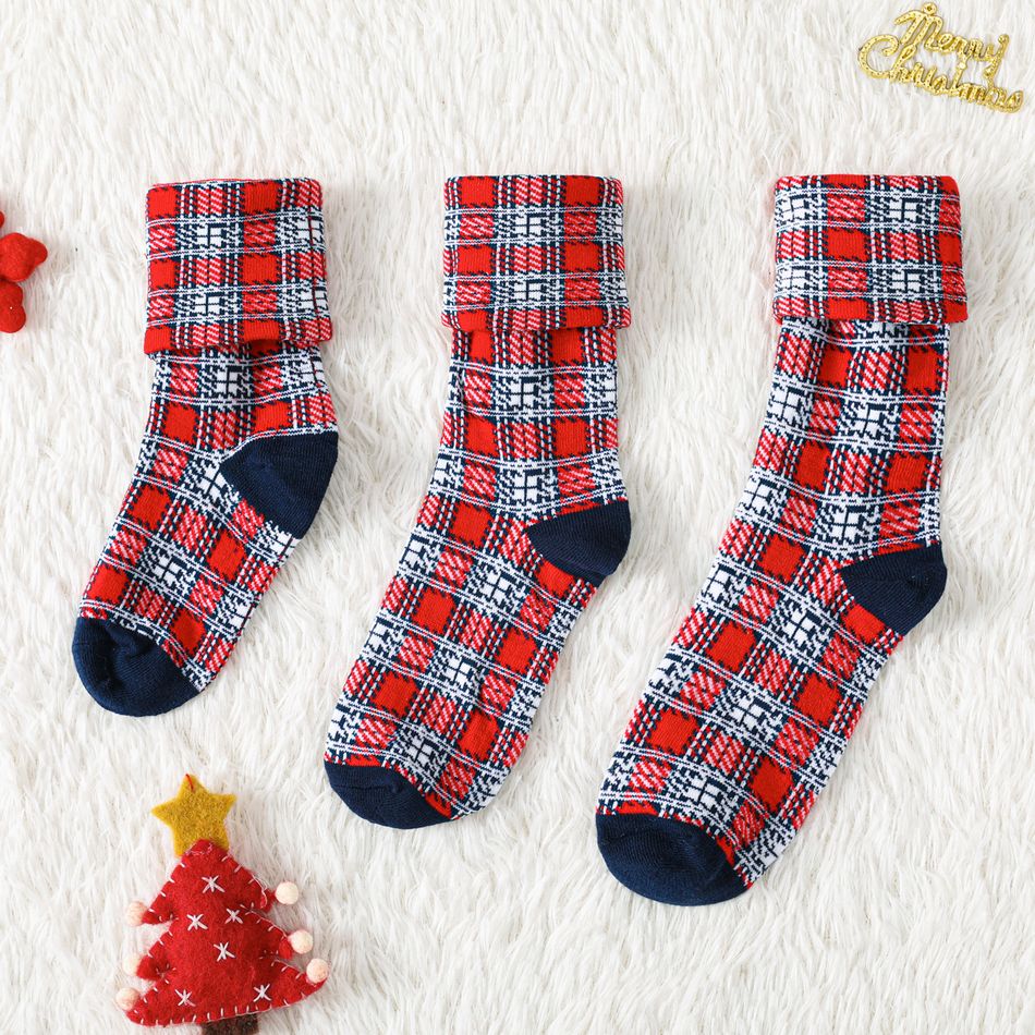 Family Matching Christmas Plaid Pattern Thermal Crew Socks Red big image 5