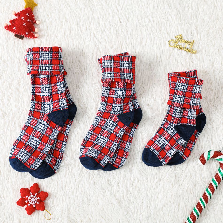 calcetines térmicos de la tripulación del patrón de cuadros navideños a juego de la familia Rojo