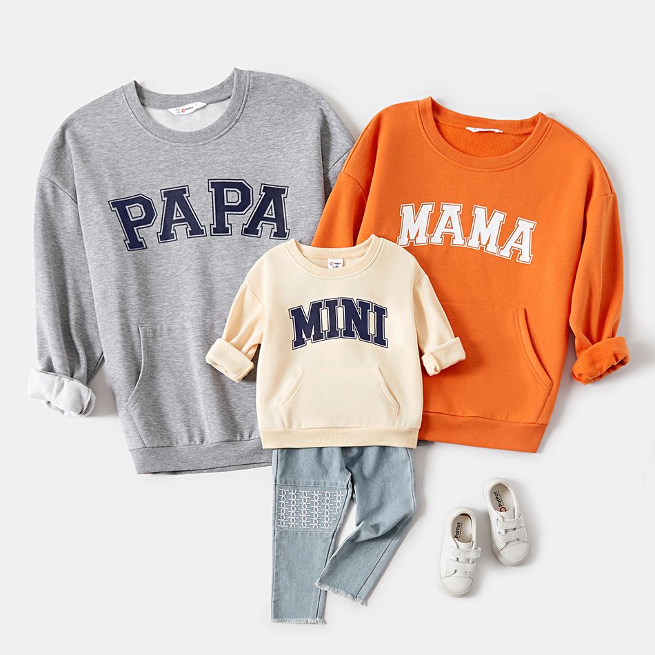 Family Matching Thermal Lined Long-sleeve Letter Print Sweatshirt with Pocket ColorBlock big image 1