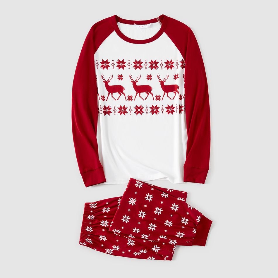 Christmas Family Matching Reindeer & Snowflake Print Red Long-sleeve Pajamas Sets (Flame Resistant) Burgundy big image 7