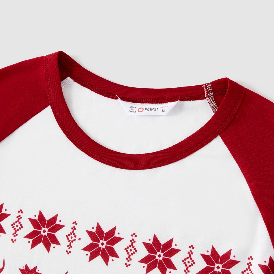 Christmas Family Matching Reindeer & Snowflake Print Red Long-sleeve Pajamas Sets (Flame Resistant) Burgundy big image 8