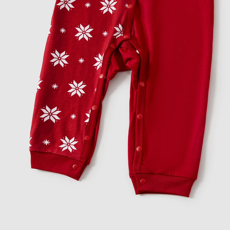 Christmas Family Matching Reindeer & Snowflake Print Red Long-sleeve Pajamas Sets (Flame Resistant) Burgundy big image 14